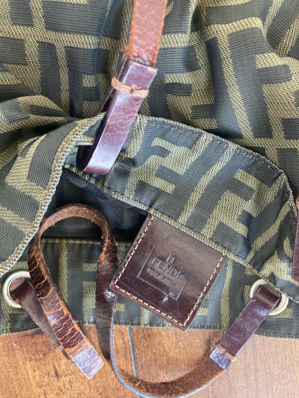 Fendi Olive and Brown FF Logo Canvas Tote - Picture 5 of 5
